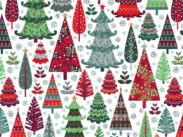 Holographic Trees Gift Wrap, 24"x208', Quarter Ream Roll