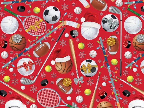 Festive Sports Wrapping Paper, 30"x417', Half Ream Roll