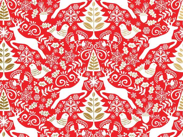 Red Scandinavian Gift Wrap, 30"x417', Half Ream Roll