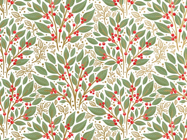 Holly Tapestry White Gift Wrap, 30"x208', Quarter Ream Roll