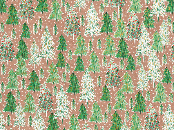 Opulent Tree Kraft Gift Wrap, 30"x208', Quarter Ream Roll