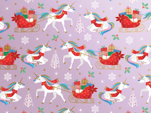 Holiday Unicorn Wrapping Paper, 24"x208', Quarter Ream Roll