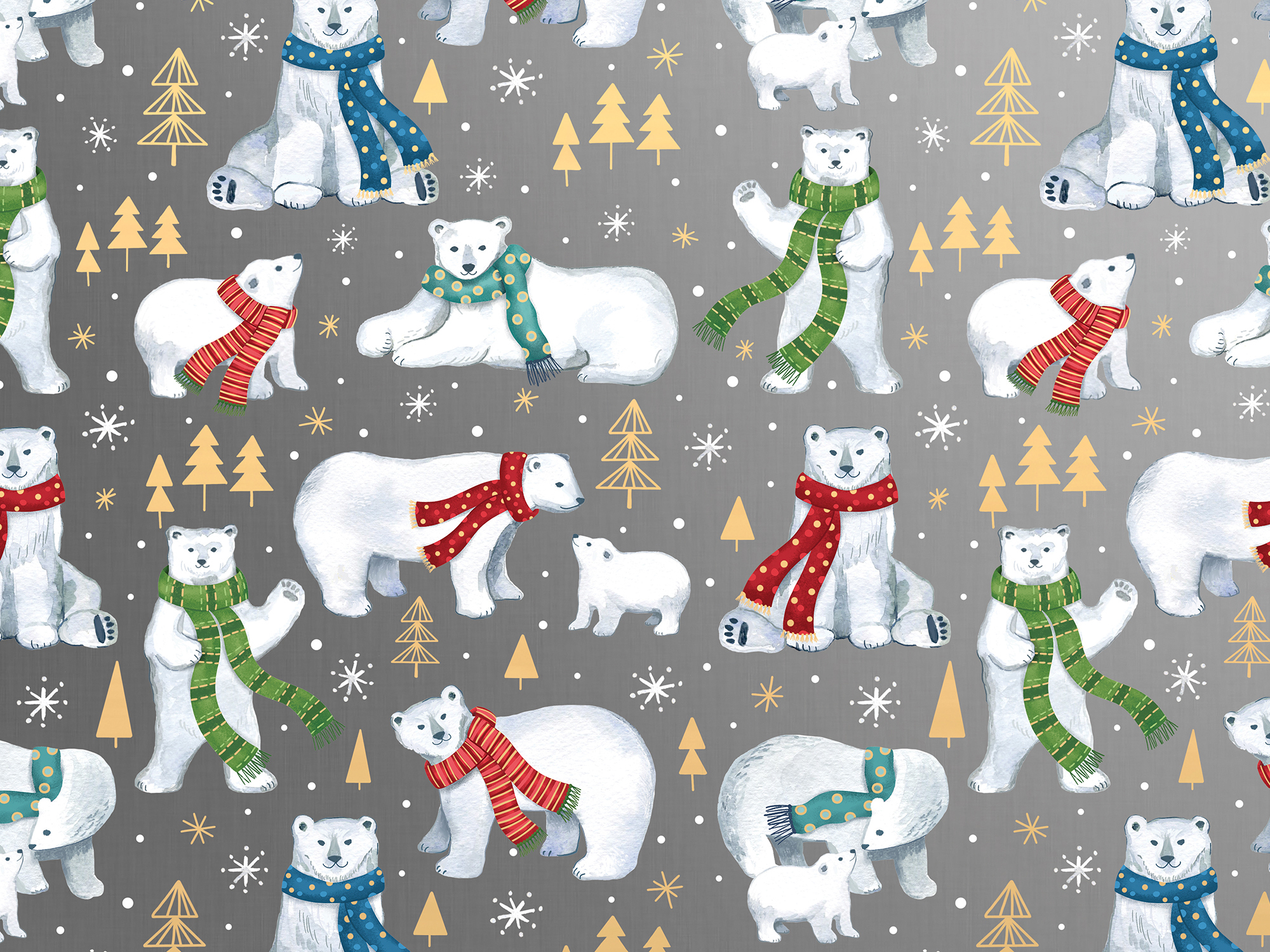 Winter Bear Wrapping Paper, 30"x417', Half Ream Roll