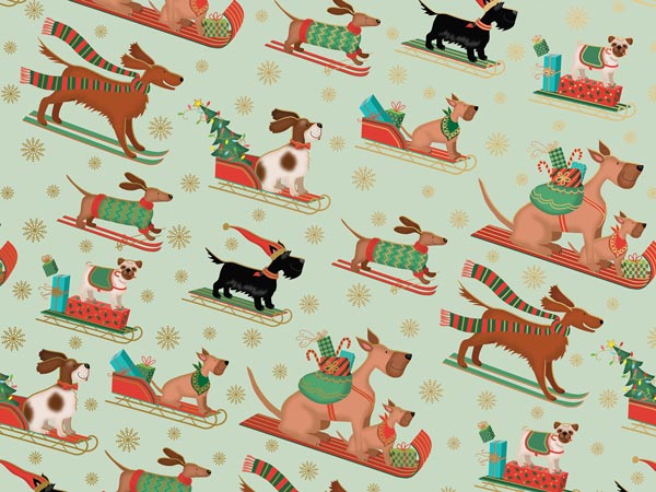Sleigh Dog Wrapping Paper, 30"x417', Half Ream Roll