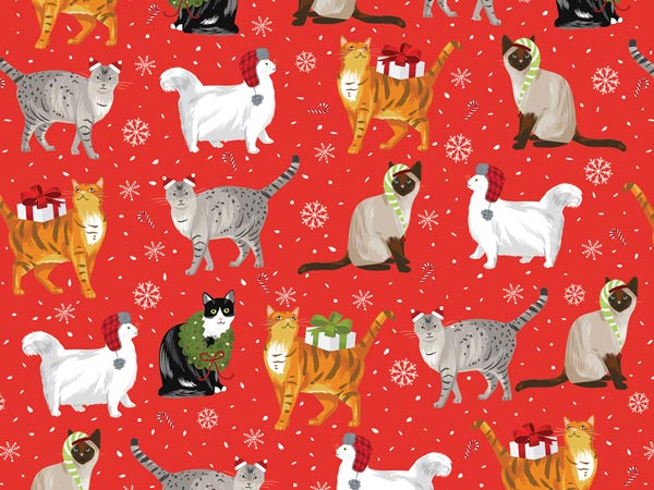 Christmas Cats Wrapping Paper, 30"x833', Full Ream Roll
