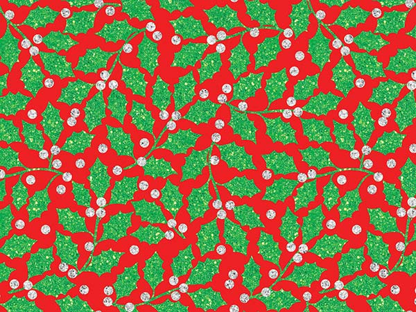 Elegant Holly Red Wrapping Paper, 30"x208', Quarter Ream Roll