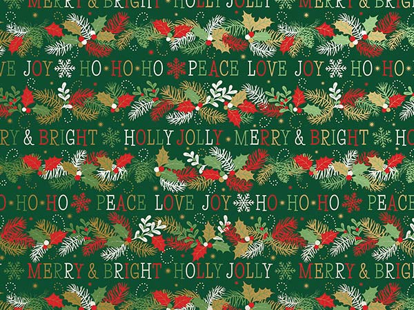 Merry & Bright Wrapping Paper, 30"x417', Half Ream Roll
