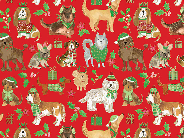 Canine Christmas Wrapping Paper, 24"x417', Half Ream Roll
