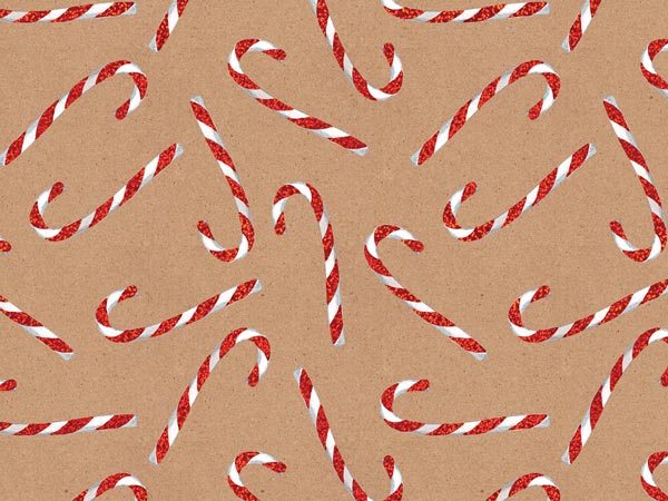 Candy Cane Glitter Wrapping Paper, 24"x833', Full Ream Roll