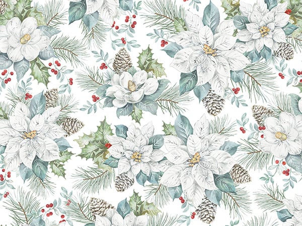 Snowdrift Floral Wrapping Paper, 30"x417', Half Ream Roll