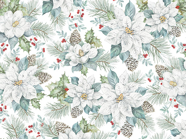 Snowdrift Floral Wrapping Paper, 30"x208', Quarter Ream Roll