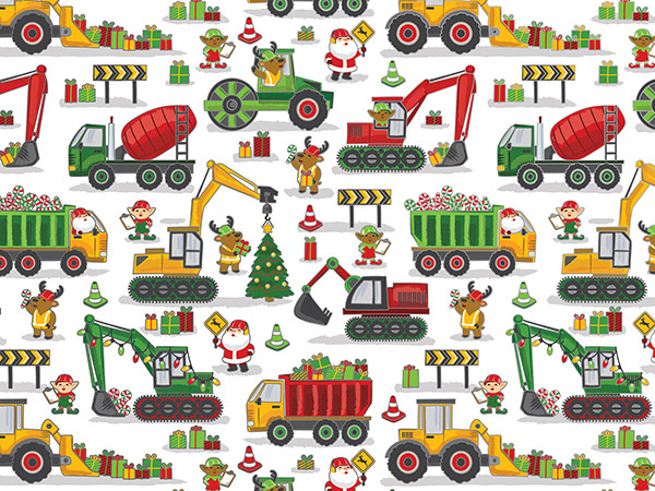 Holiday Construction Gift Wrap, 30"x208', Quarter Ream Roll