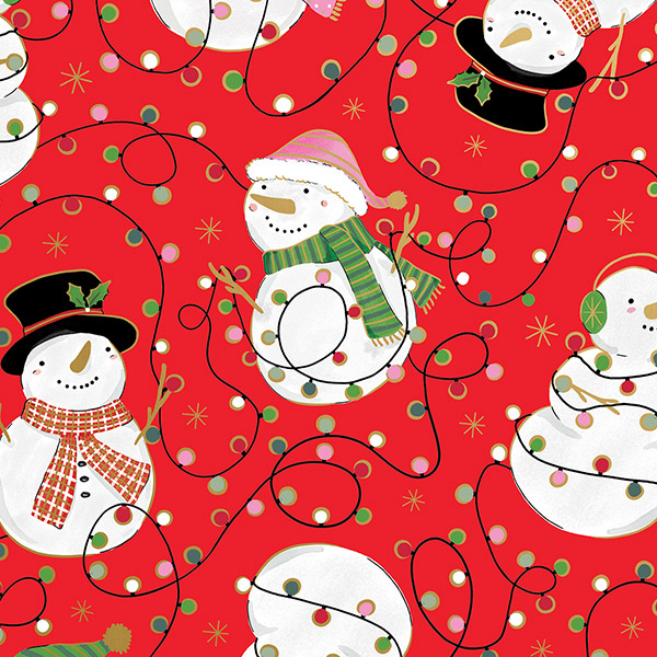 Snowmen & Lights Gift Wrap, 30"x417', Half Ream Roll
