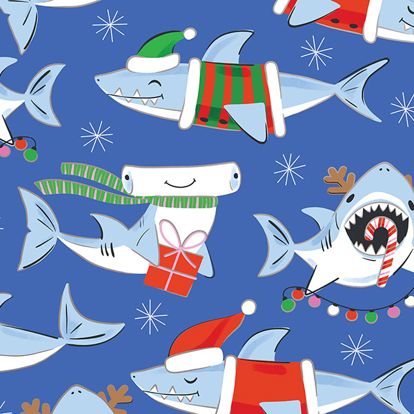 Merry Sharks Wrapping Paper, 30"x833', Full Ream Roll
