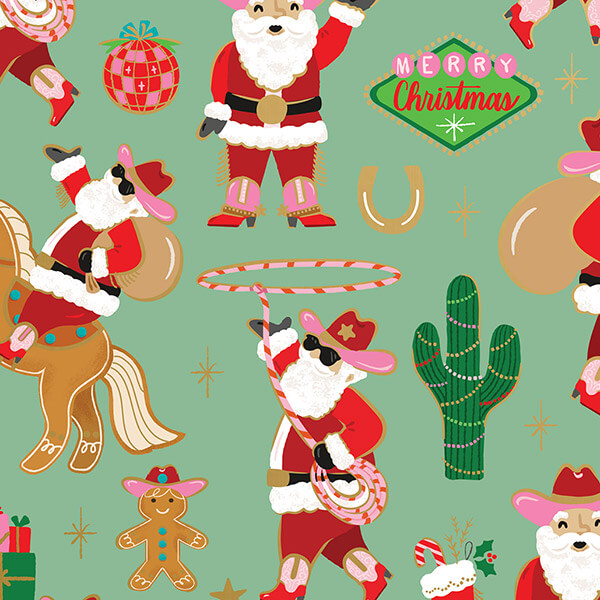 Rodeo Santa Wrapping Paper, 30"x417', Half Ream Roll