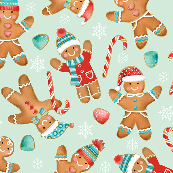 Gingerbread Cookies Gift Wrap, 30"x208', Quarter Ream Roll