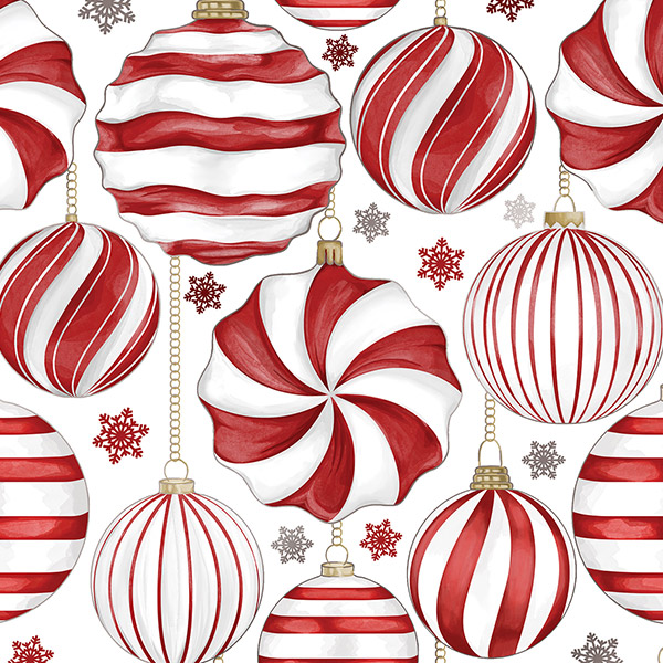 Red & White Ornaments Gift Wrap, 30"x833', Full Ream Roll