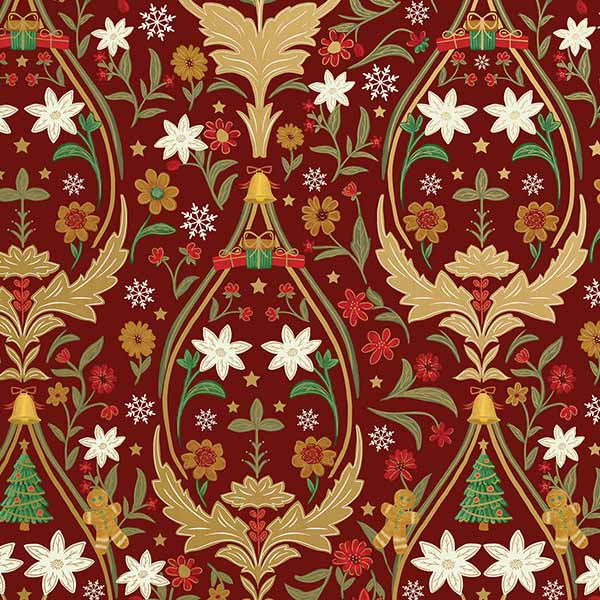 Holiday Damask Wrapping Paper, 30"x833', Full Ream Roll