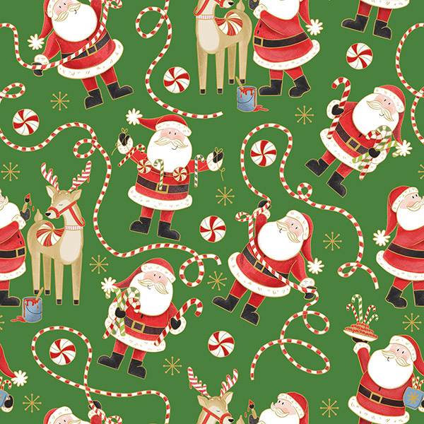 Jolly Santa Green Gift Wrap, 24"x833', Full Ream Roll