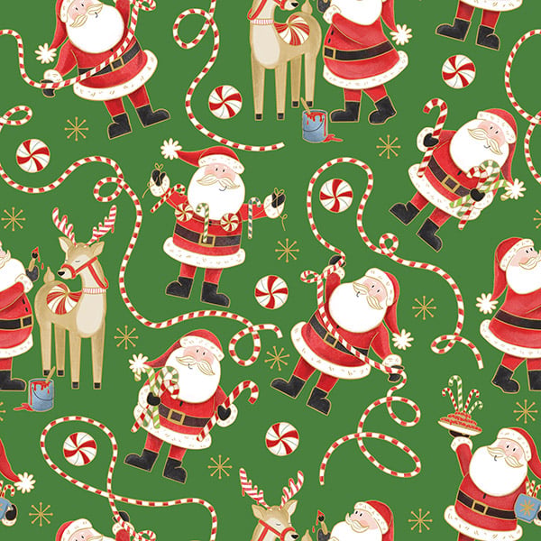 Jolly Santa Green Gift Wrap, 30"x833', Full Ream Roll