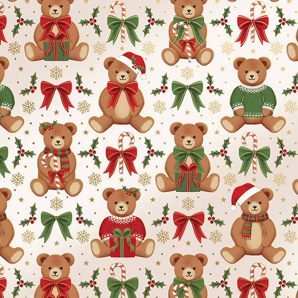 Teddy Bears Gift Wrap, 24"x208', Quarter Ream Roll