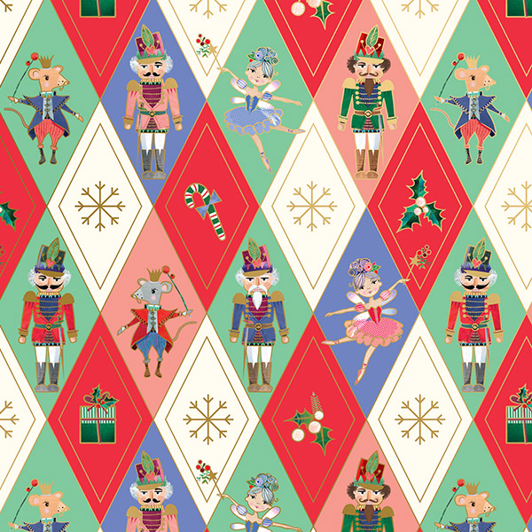 Harlequin Nutcracker Gift Wrap, 24"x208', Quarter Ream Roll