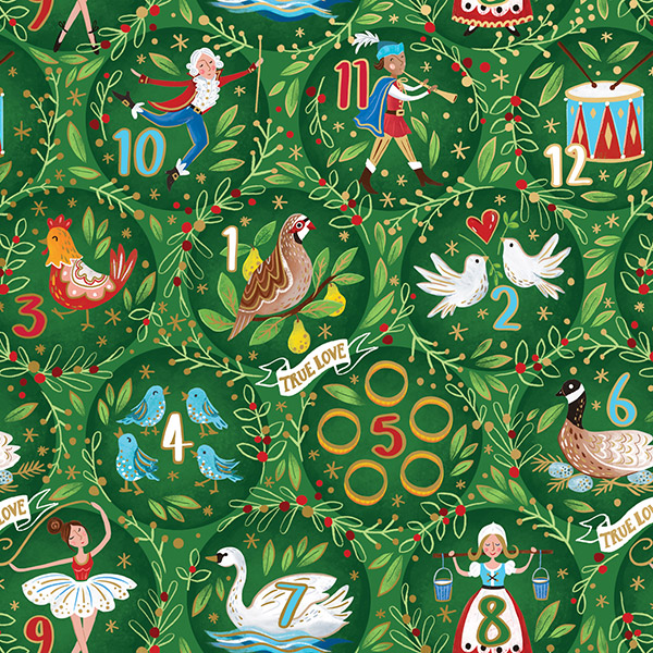 12 Days of Christmas Gift Wrap, 30"x833', Full Ream Roll