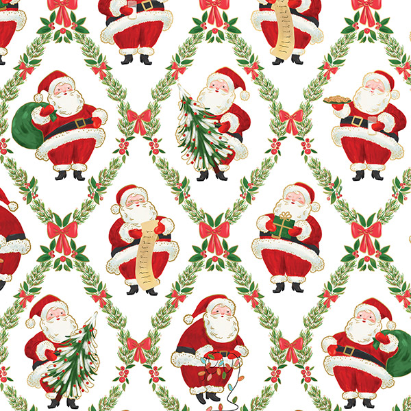 Classic Santa Gift Wrap, 24"x417', Half Ream Roll