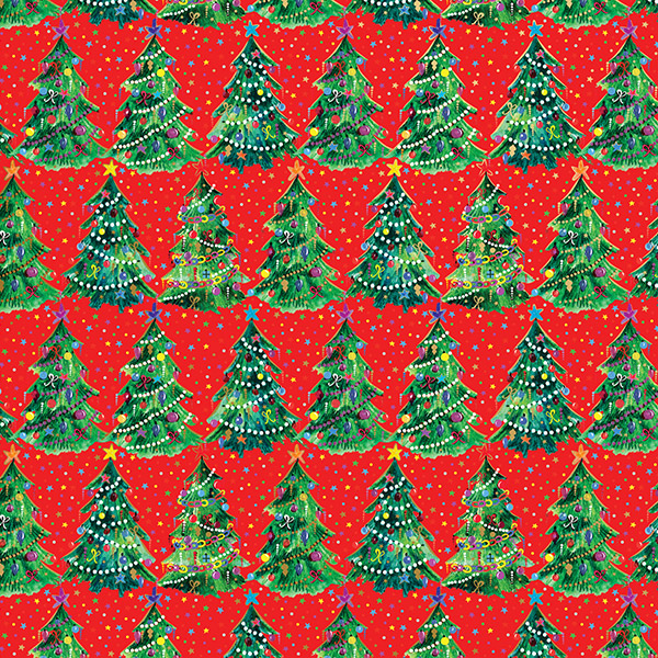 Christmas Trees Red Gift Wrap, 30"x833', Full Ream Roll