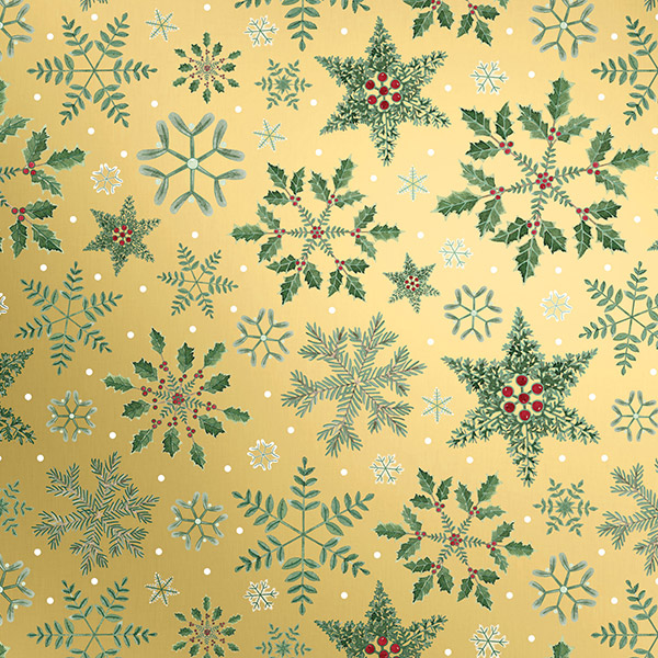 Forest Snowflakes Gold Gift Wrap, 30"x833', Full Ream Roll