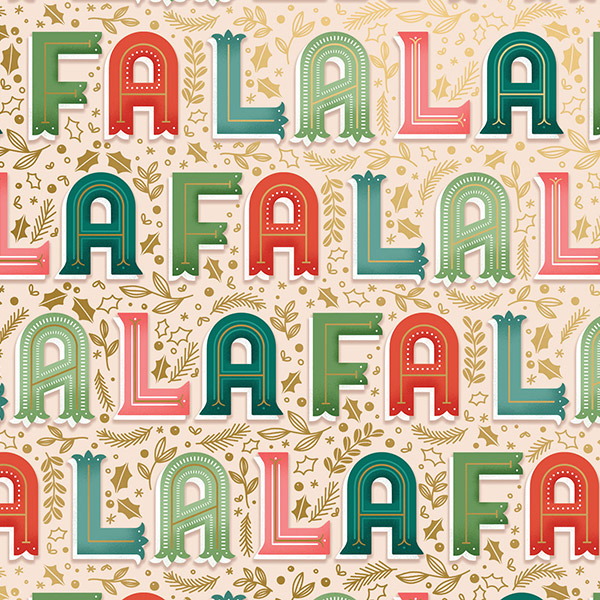 Fa La La Gift Wrap, 30"x417', Half Ream Roll