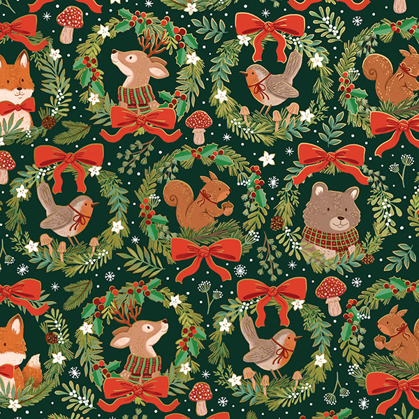 Woodland Wreaths Gift Wrap, 30"x208', Quarter Ream Roll