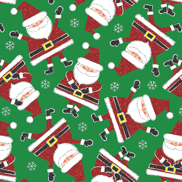 Sparkling Santa Green Gift Wrap, 24"x208', Quarter Ream Roll