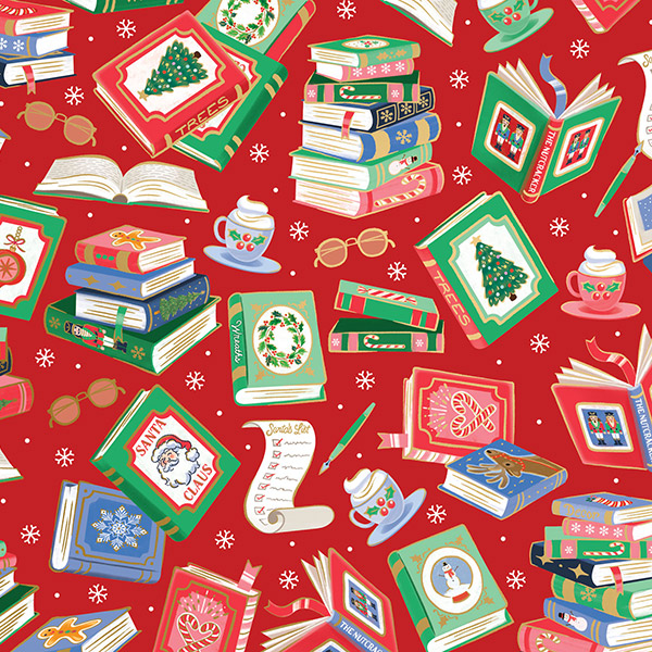 Santa's Library Gift Wrap, 30"x417', Half Ream Roll