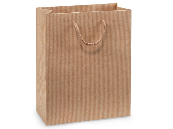 Kraft Pinstripe Gift Bags, Cub 8x4x10", 10 Pack