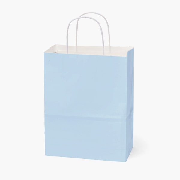 Light Blue White Kraft Shopping Bags,Cub 8x4.75x10.25", 100 Pack