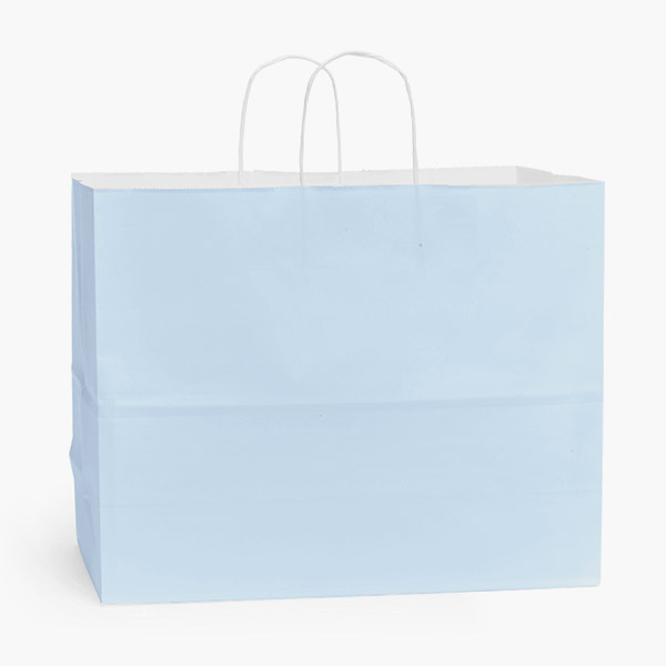 Light Blue White Kraft Shopping Bags,Vogue 16x6x12", 100 Pack