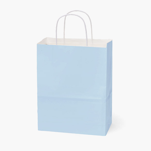 Light Blue White Kraft Shopping Bags, Cub 8x4.75x10.25", 25 Pack