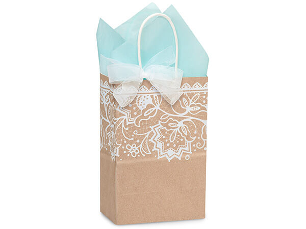 Lace Borders Recycled Paper Bags, Rose 5.5x3.25x8.5", 25 Pack