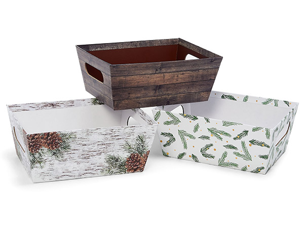 Rustic Christmas, Large Wide Base Market Tray, 6-Pack Assortment