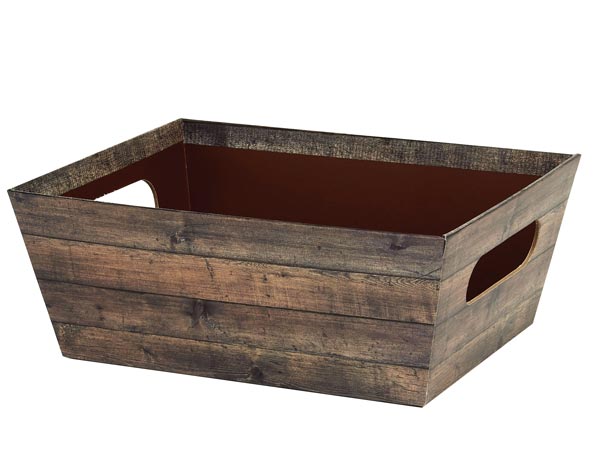 Rustic Wood, Large Wide Base Market Tray, 6 Pack