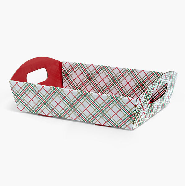Holiday Plaid Shallow Folding Market Tray, Large, 6 Pack