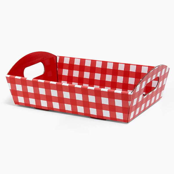 Red Gingham Shallow Folding Market Tray, Large, 6 Pack
