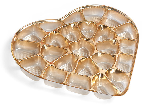 Gold Candy Trays Large Heart, 9x8x1", 30 Pack