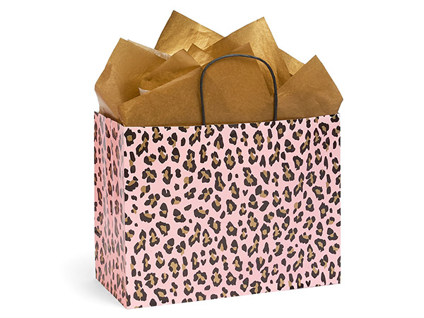 Lipstick Leopard Paper Gift Bags, Mini Vogue 12x5x9", 200 Pack