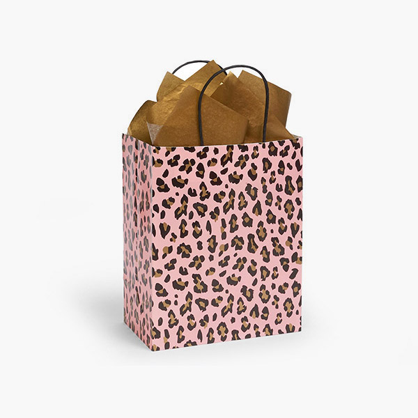 Lipstick Leopard Paper Gift Bags, Cub 8x4.75x10", 100 Pack