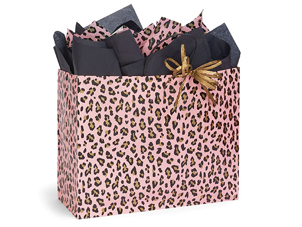 Lipstick Leopard Paper Gift Bags, Vogue 16x6x12", 25 Pack