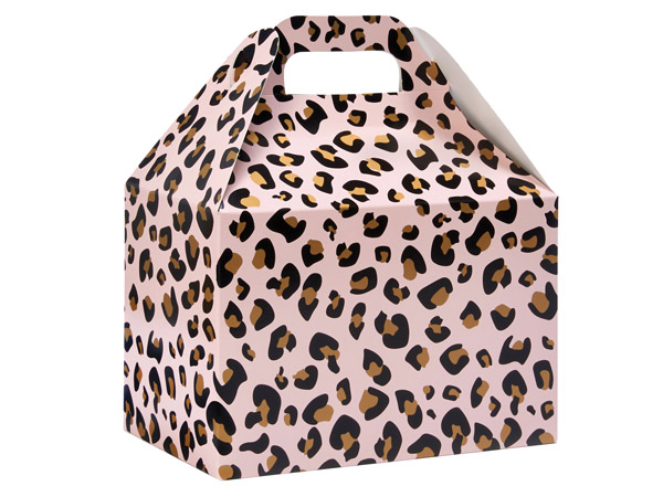 Leopard Print Pink Gable Box, 8.5x4.75x5.5", 6 Pack