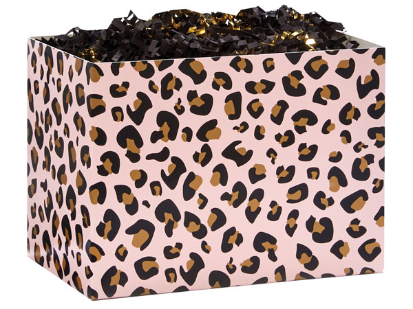 *Leopard Print Pink Basket Box, Large 10.25x6x7.5", 6 Pack