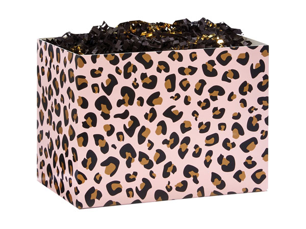 Leopard Print Pink Basket Box, Small 6.75x4x5", 6 Pack